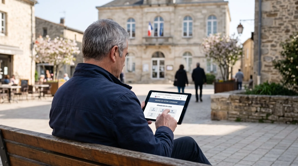 Habitant consultant le site internet de sa mairie en Isère sur une tablette
