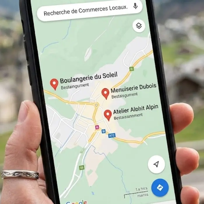 Carte Google avec trois entreprises locales mises en avant lors d’une recherche de proximité