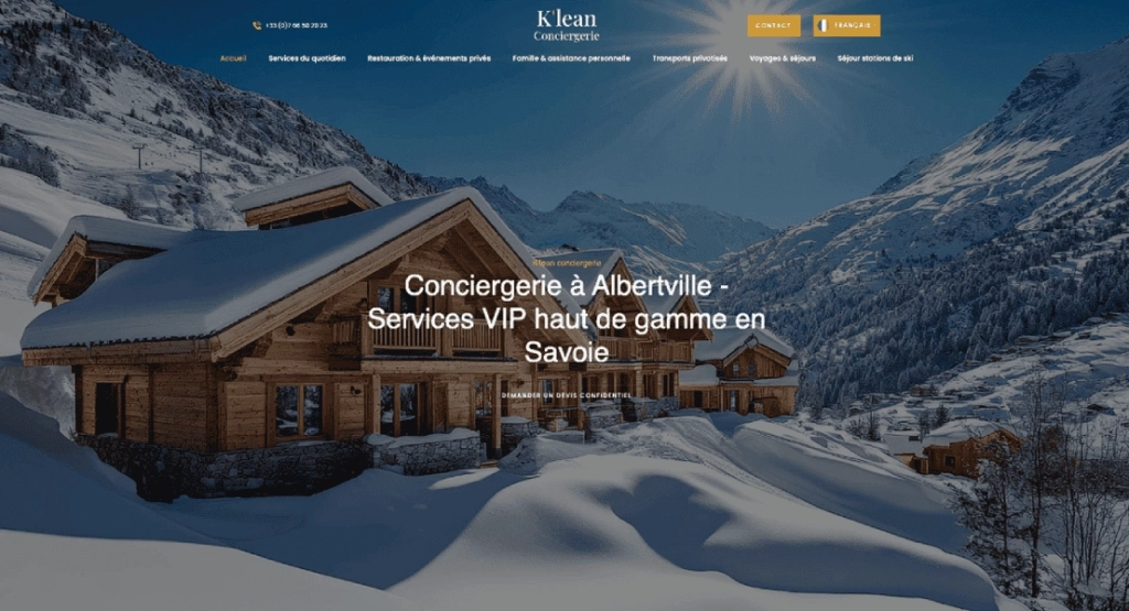 Création du site de K’lean, conciergerie privée de luxe en Savoie
